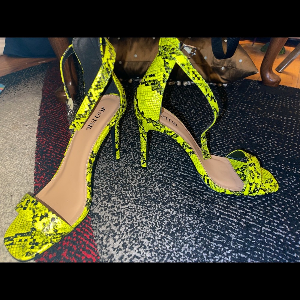 Neon lime green snakeskin heels